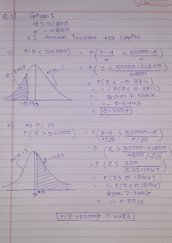 Page Given : ef=51800 o=4850 xo Annual income per capita PCX < 50000) - P(x-4 < 50000-4 ) NCON 0-3557 P/ Z < 50000-51800 4850