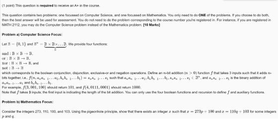 (1 point) This question is required to receive an A+ in the course. This question contains two problems: one focussed on Comp