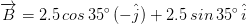 B = 2. 5 cos 350 (-J) +2.5 sin 35%