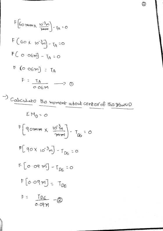 F{60 mmx 103 m 2 ) a=0 F (60 x 10 m) - TATO FC 0.06m} - TA: 0 F 60-06m] : TA Fi Tam --> 0 0.06m - Calc Calculate the moment a