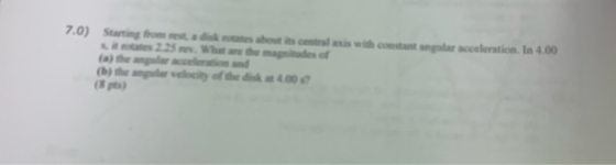 7.0) Starting tak es about its central is with constant acceleration. In 4.00 (b) the r ecity of the dist