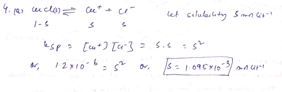 4. (a) eccles) las 2 Ceet t s é et solubility s mon lit - espa [cat] [a-3 a sis as² or, 12x10- 6 5² or, Is=1.095810-3 moliti.
