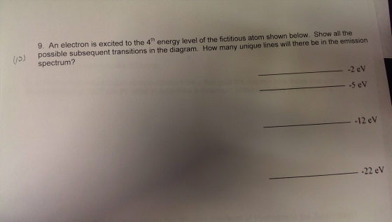An electron is excited to the 4th energy level of