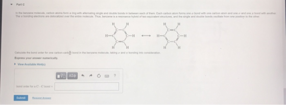 Part In the benzene molecule carbon stoms form a ring with alterating single and double bonds in between each of them Each ca