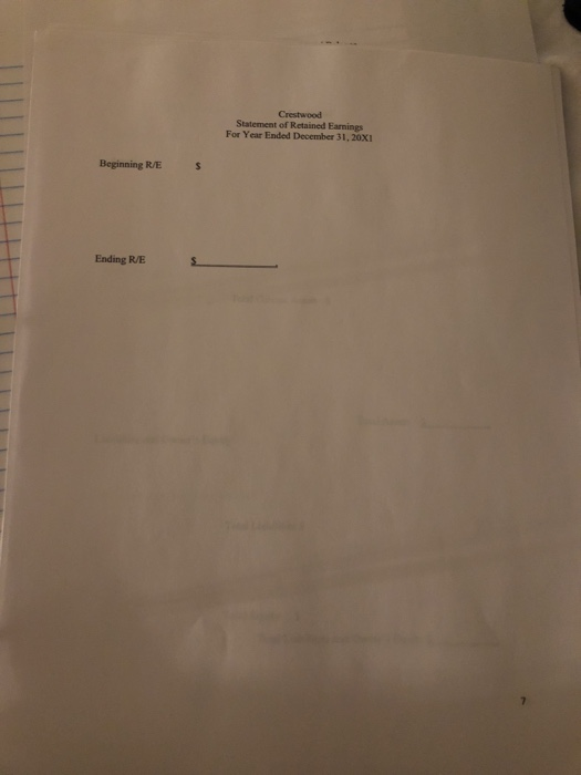 Crestwood Statement of Retained Earnings For Year Ended December 31, 20x1 Beginning R/E Ending R/E s.