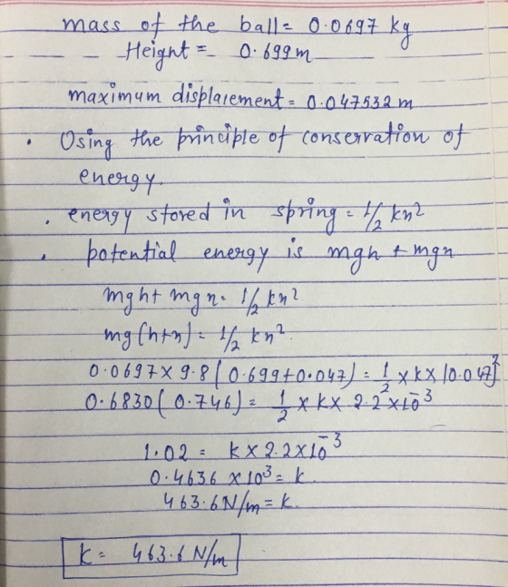mass ot the balls 0 06gi k Height0 699 m ーmaximum displatement-004353 am s In 0 てnewyy- stored ㄒㄧㄒㄒㄒㄒ なki 2 2 463 64