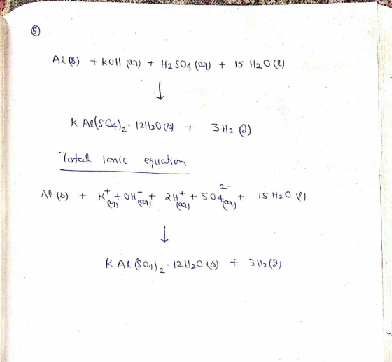 H2 SO4 (a 15 H20 lJ A& B) t koH (a) K Asa4 12H20 ( + 3H2 ) Tote onic euation 2- IS H20 AR (5) K +OH KALSO4), 1220 (A 2