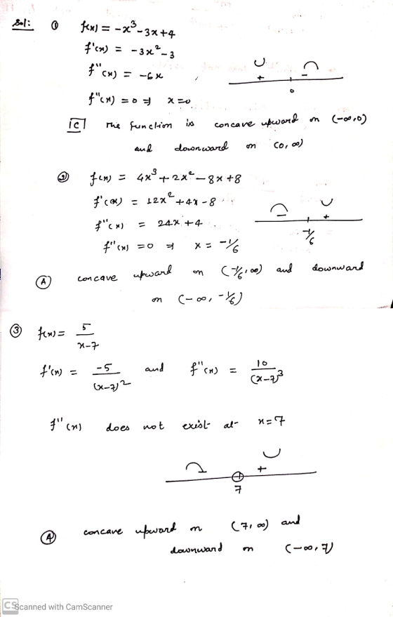 fex) = -x3-3x+4 Fcx) = -3x - 3 fCM) = -6% u O fc) 220 om ic is the function (-0000) concave upward and downward CO, co 12x
