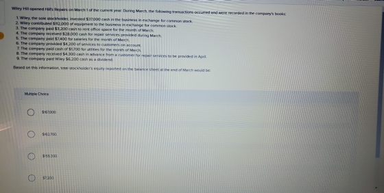 Wiley Hill opened Hills Repairs on March 1 of the current year. During March, the following transactions occurred and were r