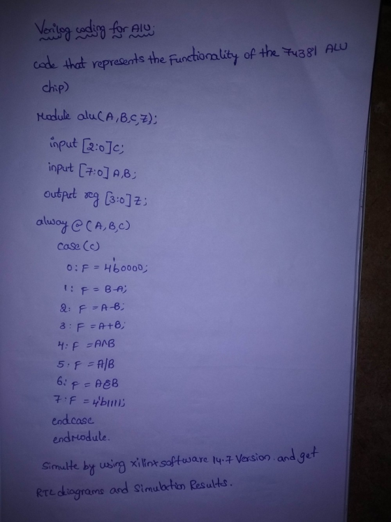 cade that reprsents the function lity of the u3sl A chip) input 2:0]c; Ou Case (c) H: F AAB end.cose endrodule. Simeulte by w