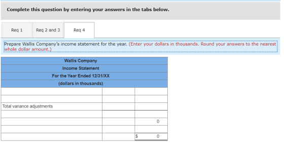 Complete this question by entering your answers in the tabs below. Req 1 Req 2 and 3 Reg 4 Prepare Wallis Companys income st