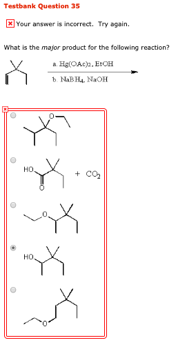 Testbank Question 35 x Your answer is incorrect. Try again. What is the major product for the following reaction? X SCOA). Et