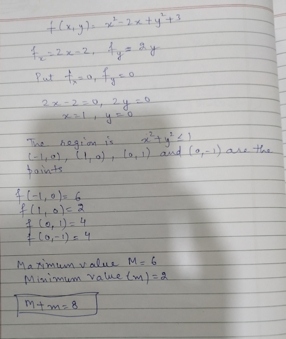 f(x, y) ² - 2x + y + 3 f =2x-2, Aysay Put fra, foco 2 x-2=0, 2y + y + The region is (-1,0), (1, 0) (0, 1) and (0,-)) are the