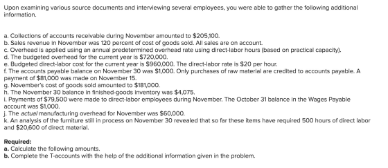 Upon examining various source documents and interviewing several employees, you were able to gather the following additional