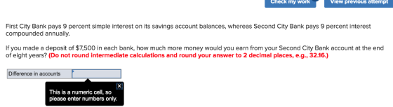 Check my work View previous attempt First City Bank pays 9 percent simple interest on its savings account balances, whereas S