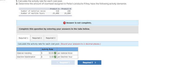 1. Calculate the activity rate for each cost pool. 2. Determine the amount of overhead assigned to Fellars products if they