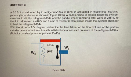 QUESTION 3 A 0.25m of saturated liquid refrigerant-134a at 80°C is contained in frictionless insulated piston-cylinder device