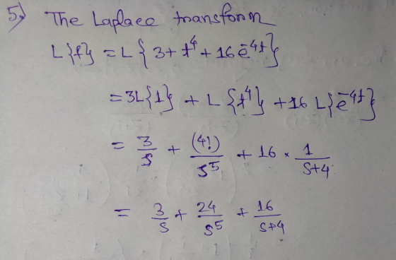 5) The Laplace transform L{f} = L { 3+ + + 166ht? = 3L{1} + L { + 1 +16 Lient} (41) S of 16 1 S+4 35 16 mlos 3 + 24 of 95 st4
