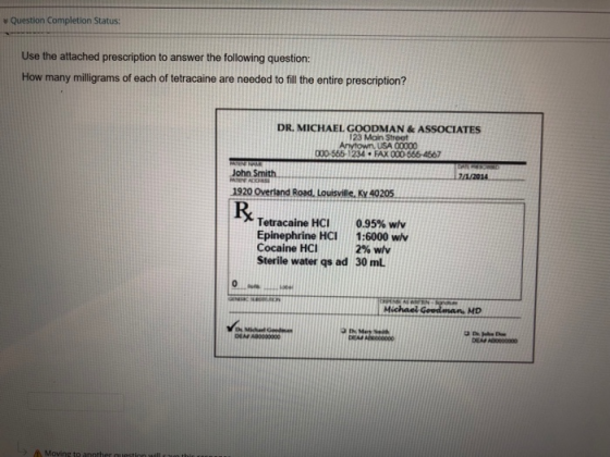 Question Completion Status: Use the attached prescription to answer the following question: How many milligrams of each of te