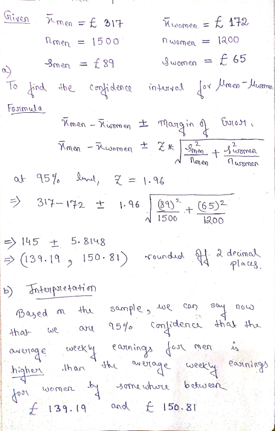 Given umen = £ 317 Twomen = £ 172 Rmen 1500 n women 1200 Smen = £89 I women £ 65 То find internal for Ulmen - Mevoren Formul