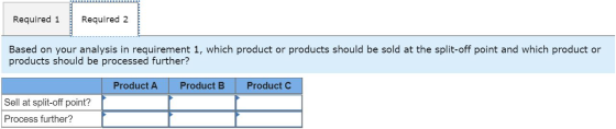 Required 1 Required 2 Based on your analysis in requirement 1, which product or products should be sold at the split-off poin
