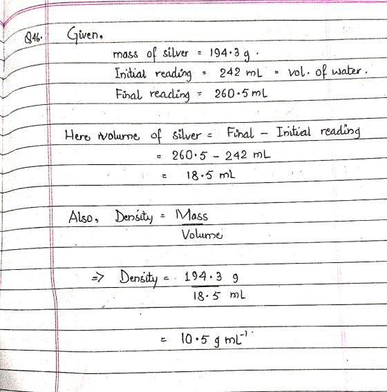 346- iven mass of silver 194-3 Incial readirg 242 mL Fínal reacin^ - 260-5 mlL DLvol. o i Here volurne of siwer s Fthal - Int