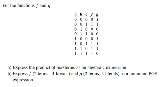 For the functions f and g a b cfg 0 0 0 0 1 0 0 1 1 1 0 1 0 0 0 0 1 1 0 0 1 0 0 0 1 1 0 1 1 1 1 1 0 1 1 1 1 1 1 0 a) Express