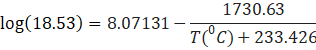log(18.53) = 8.07131 1730.63 T(°C) + 233.426