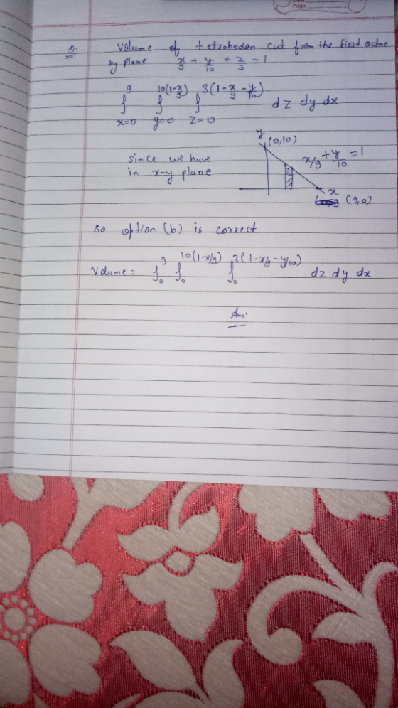 Pago Valume Plane tedraheden cut Lam the fissd octne teg3(1-3-) xp kp zp +4 sin ce we hae in ay plane ka C9,02 -o dion (b) is