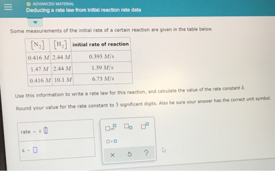 E ADVANCED MATERIAL Deducing a rate law from initial reaction rate data Some measurements of the initial rate of a certain re