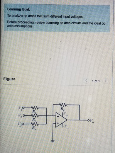 Learning Goal: To analyze op amps that sum different input voltages. Before proceeding, review summing op amp circuits and th