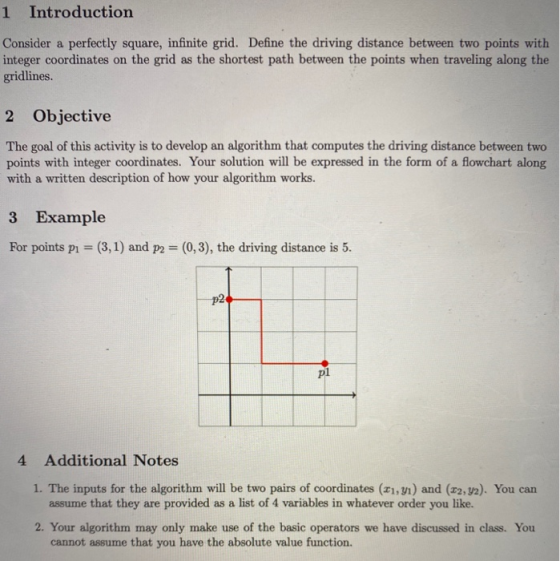 1 Introduction Consider a perfectly square, infinite grid. Define the driving distance between two points with integer coordi