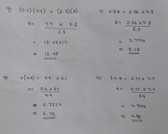 G.1) (3.6) (2. 3)(b) ) 6.3 2.56 X 9-3 2 56 x9-3 b= 77 3 6 X 6-3 2.3 3.1740 12-0521 1 3.18 12. 05 v (4.9) = 12) 3.4 - 5.4 2-17