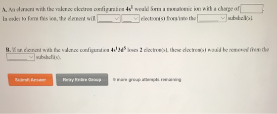 A. An element with the valence electron configuration 4s would form a monatomic ion with a charge of In order to form this i