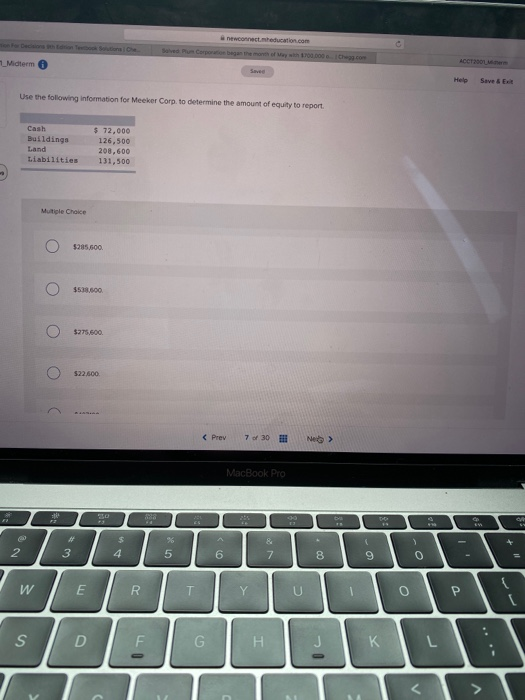 newconnecteducation.com Ассто ме Midterm Help Save & E Use the following information for Meeker Corp. to determine the amount