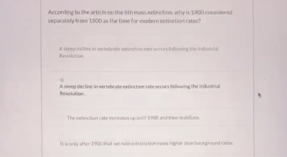 According to the article on the 6th mass extinction, why is 1900 considered separately from 1500 as the time for modern extin