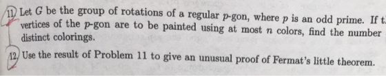 Let G be the group of rotations of a regular p-gon, where p is an odd prime. If t vertices of the p-gon are to be painted usi