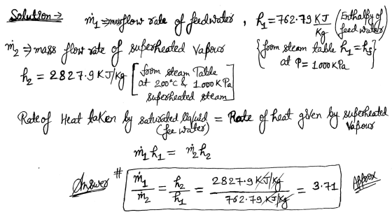 Solution 2 mię zmonflow rate of feelwater , ke=762.79 KI (Enthalbex l) Ky feed walls my 7 mass flow rate of superheated Vapou