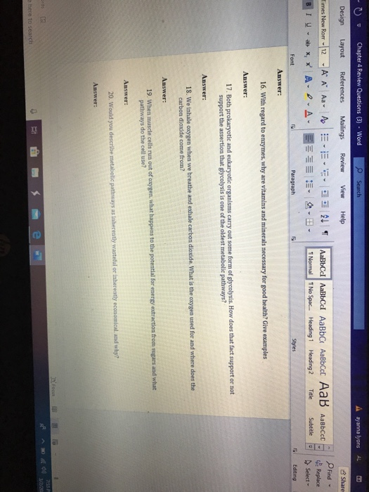 - - Chapter 4 Review Questions (3) - Word Search A ayanna lyons AL Design Layout References Mailings Review View Help B Share
