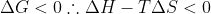 \Delta G < 0 \therefore \Delta H - T\Delta S < 0