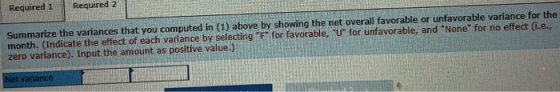 Summarize the variances that you computed in (1) above by showing the net overall favorable or unfavorable variance for the m