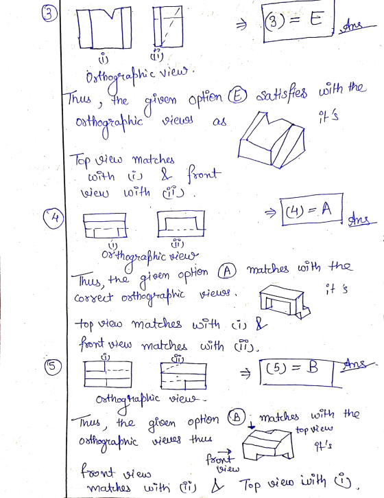 3) E Ans رش co ME Osthographic views Thus, the given option © satisfies with the enthographi views its as Top view matches w