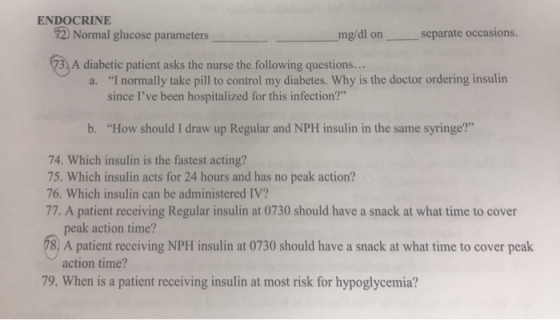 ENDOCRINE Normal glucose parameters mgdl onseparate occasions. A diabetic patient asks the nurse the following questions.. I