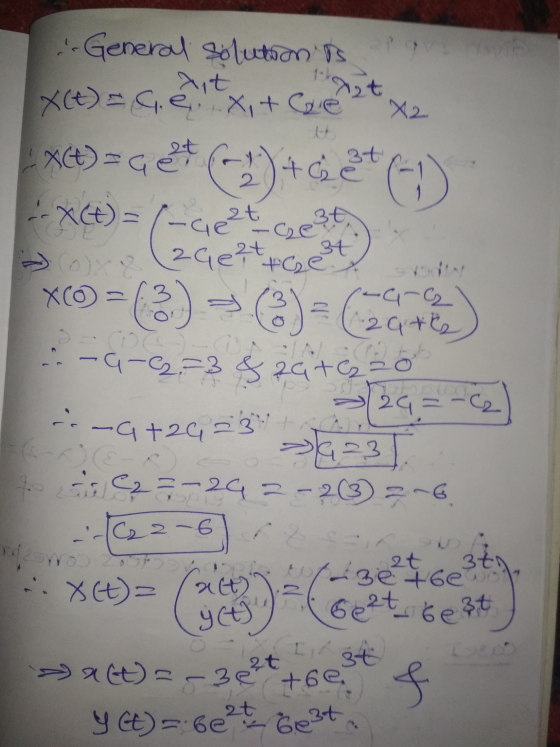- General solutionts Xota Getx + Gent x2 xd)=ge*)+ce (1) Xo = (3) - (a) = ( 2 ) --9-42.33 $ 24+6220 (29= -(2) natec th >6-3.