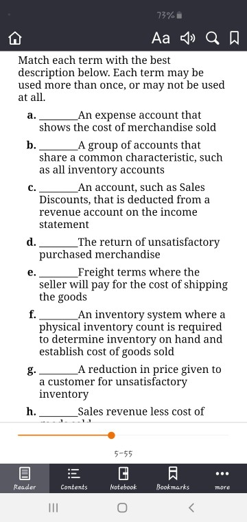 73% Aa 1» QD Match each term with the best description below. Each term may be used more than once, or may not be used at all