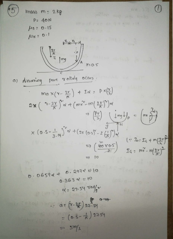 mas m 2kg P2 40N s o.IS 2r て ぐ a) Anurning part γ。luy ocas. ま1.N 3.14 ㅋ。 = (o,5-4) 239