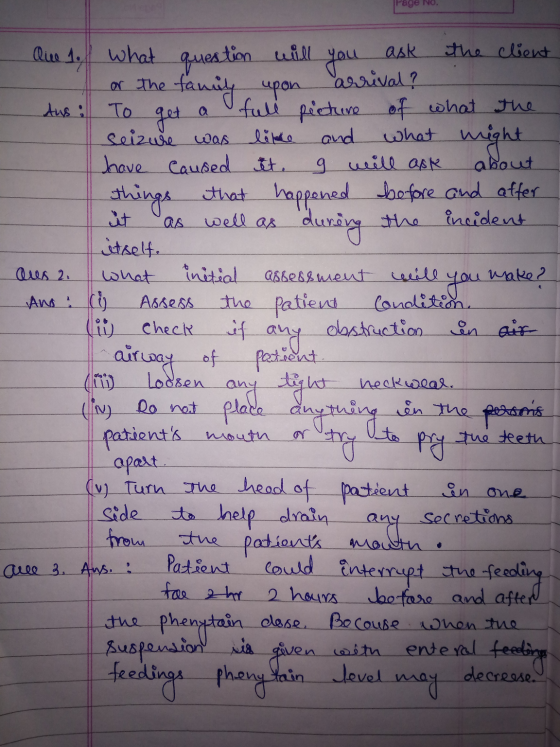 Page No. - Aue 1. f what question will you ask the client A or the family upon arrival? - Aus: To get a full picture of what