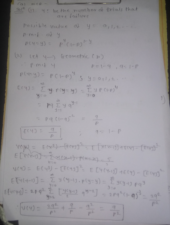 Ca) MCR 4:be the number o toials that arc failumr possible value ys 12 PCi-P ply-9 p (2) Iet y GeOmetric P 1-9 yot ob YPCEPY