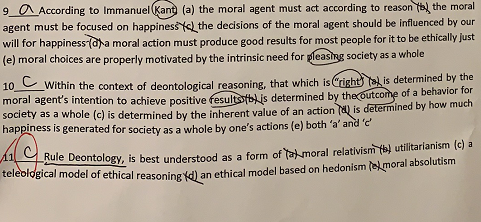s 9_(A According to ImmanuelKant (a) the moral agent must act according to reason tal the moral agent must be focused on happ