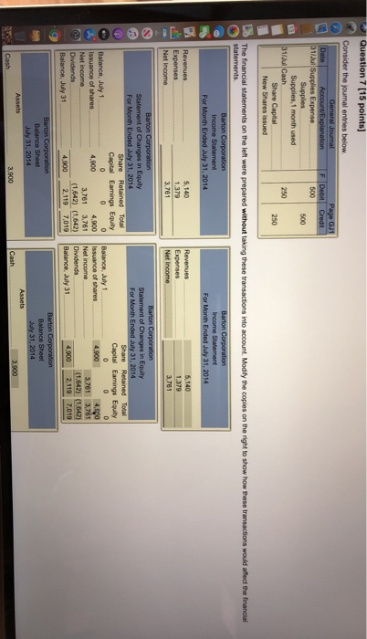 pom Consider the journal entries below General Journal ACCOUVExplanation 311MI Supplies Expense . Suppes, 1 month med 31M Cas